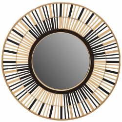 Miroir Soullans Rayé Athezza Glace en Bambou Bi-colore Décoration Murale Forme Fleur 2x81x81cm