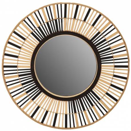 Miroir Soullans Rayé Athezza Glace en Bambou Bi-colore Décoration Murale Forme Fleur 2x81x81cm
