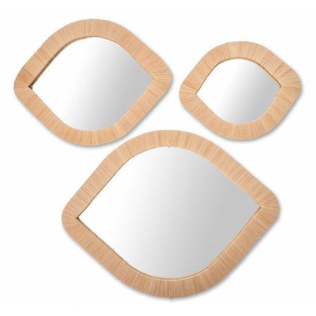 Trio de Miroirs Taria Athezza Lot de 3 Glaces Murales Forme Ovale Décorations Murales en Raphia