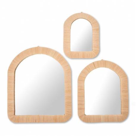 Trio de Miroirs Taria Athezza Lot de 3 Glaces Murales Forme Fenêtre Décorations Murales en Raphia