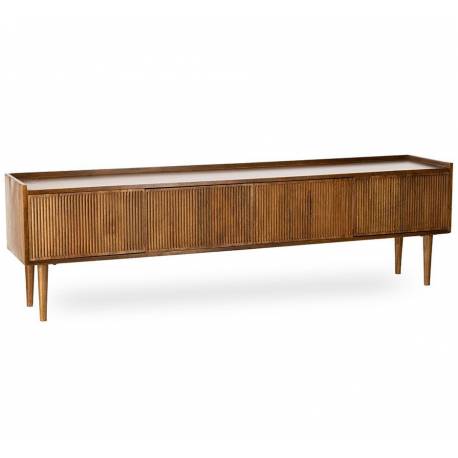 Meuble TV Kinara Enfilade basse 4 portes meuble de salon en manguier Bahut de rangement 35x50x174cm