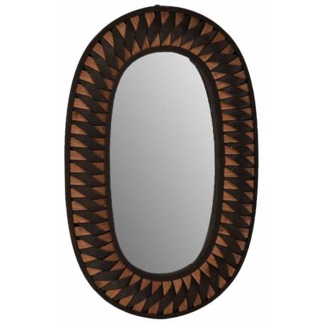 Miroir Favril Athezza Glace Ovale Murale Décoration Murale en Bambou Ton Brun 4x50x80cm