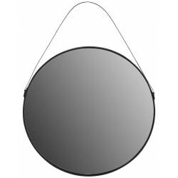 Miroir Rond Corde Loft Athezza Glace Design Décoration à Suspendre en Métal Noir et Verre 4x70x70cm