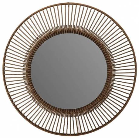 Miroir Lewarde L Athezza Glace Ronde Décoration Murale en Bambou Brun 8x80x80cm