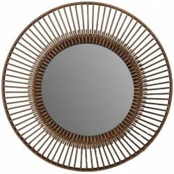 Miroir Lewarde S Athezza Glace Ronde Décoration Murale en Bambou Brun 8x65x65cm
