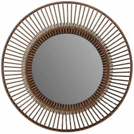 Miroir Lewarde S Athezza Glace Ronde Décoration Murale en Bambou Brun 8x65x65cm