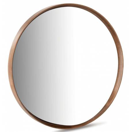 Miroir Rond Laoul Athezza Miroir en Noyer Finition Noisette Décoration Murale Ronde 8x100x100cm