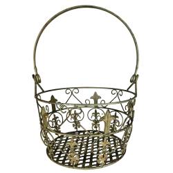 Moyen Panier Jardinière à Fleurs en Métal Patiné Vert Antique Corbeille à Volutes 27x27x39cm