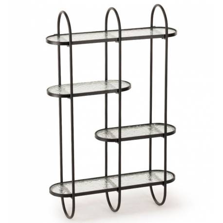 Etagère Inato Athezza Bibliothèque Murale En Métal Noir et Verre Granité Support de Rangement 18x58x92cm