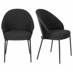 Lot de 2 Chaises Rodin Bouclé Black Dutchbone Assises de Salle à Manger Bois et Tissu Boulclé Fauteuil de Table 53,5x54.2x79cm