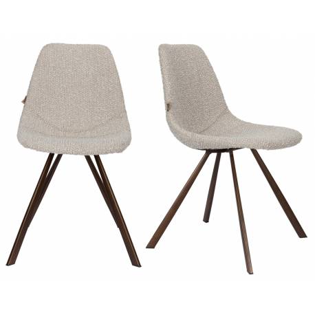Lot de 2 Chaises Bouclées Franky Dutchbone Vintage Tendance Sièges de Table Beige 46x56x83cm