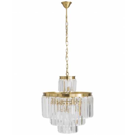 Lustre Verre Métal Doré Fulgurant Signature Suspension Pampille Eclairage 11 lampes 52x52x63cm