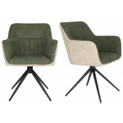 Lot de 2 Fauteuils Daley Woody Sièges Bicolore Tissu Beige et Vert Assises de Salon 62,5x63x85,5cm