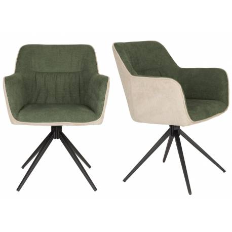 Lot de 2 Fauteuils Daley Woody Sièges Bicolore Tissu Beige et Vert Assises de Salon 62,5x63x85,5cm