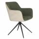 Lot de 2 Fauteuils Daley Woody Sièges Bicolore Tissu Beige et Vert Assises de Salon 62,5x63x85,5cm