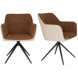 Lot de 2 Fauteuils Daley Woody Sièges Bicolore Tissu Beige et Marron Assises de Salon 62,5x63x85,5cm