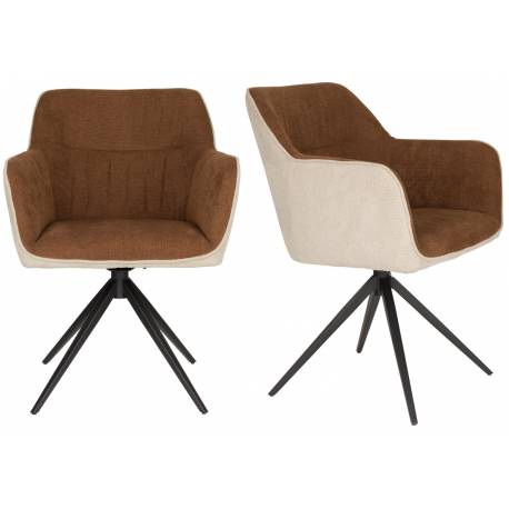 Lot de 2 Fauteuils Daley Woody Sièges Bicolore Tissu Beige et Marron Assises de Salon 62,5x63x85,5cm