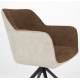 Lot de 2 Fauteuils Daley Woody Sièges Bicolore Tissu Beige et Marron Assises de Salon 62,5x63x85,5cm