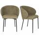 Lot de Deux Fauteuils Ayle Woody Duo d'Assises en Tissu Vert et Métal Noir Siège de Repas Chaise 48x58x70cm