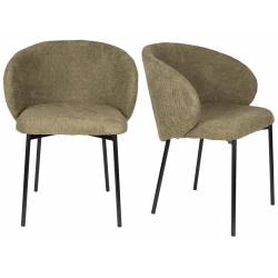Lot de Deux Fauteuils Ayle Woody Duo d'Assises en Tissu Vert et Métal Noir Siège de Repas Chaise 48x58x70cm