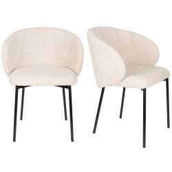 Lot de Deux Fauteuils Ayle Woody Duo d'Assises en Tissu Blanc et Métal Noir Siège de Repas Chaise 48x58x70cm