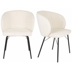 Duo de 2 Chaises Joa Woody Lot de 2 Fauteuils de Table en Tissu Blanc et Métal Noir Sièges de Salle à Manger 59,5x60x81cm