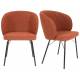 Duo de 2 Chaises Joa Woody Lot de 2 Fauteuils de Table en Tissu Terracotta et Métal Noir Sièges de Salle à Manger 59,5x60x81cm