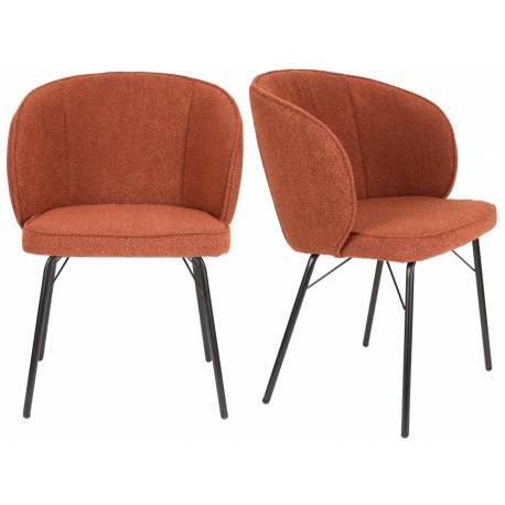 Duo de 2 Chaises Joa Woody Lot de 2 Fauteuils de Table en Tissu Terracotta et Métal Noir Sièges de Salle à Manger 59,5x60x81cm