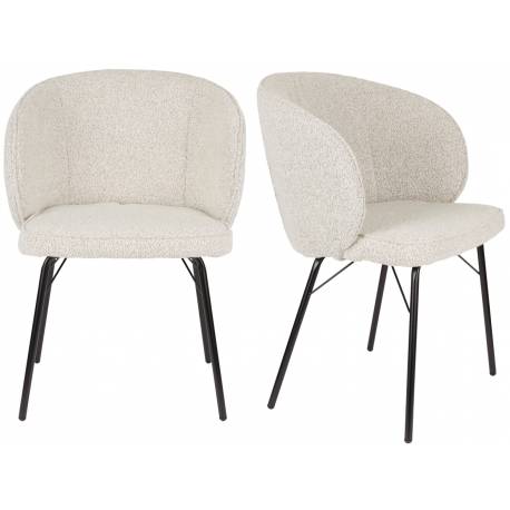 Duo de 2 Chaises Joa Woody Lot de 2 Fauteuils de Table en Tissu Beige et Métal Noir Sièges de Salle à Manger 59,5x60x81cm