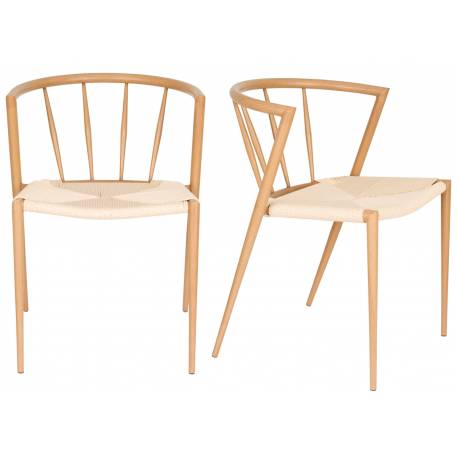 Lot de Deux Chaises Che Woody Duo de Fauteuils de Table en Manguier Assise Bois Naturel 46x52x70cm