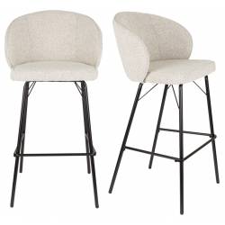Duo de 2 Chaises de Bar Joa Woody Lot de 2 Tabourets de Bar en Tissu Beige et Métal Noir Sièges de Salle à Manger 50x52x100cm