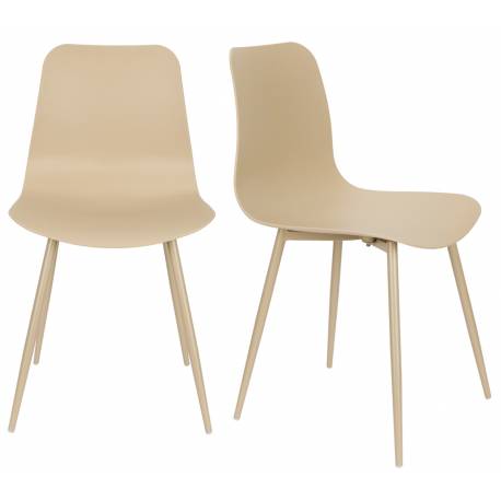 Lot de 2 Chaises Design Léon Assises Woody de Table en Acier et Plastique Beige 44,5x49x80cm
