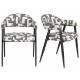 Lot de Deux Chaises Miyo Dutchbone Duo d'Assises en Tissu Bi-colore et Métal Noir Fauteuil de Tables à Motifs 55x58x81cm