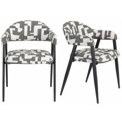 Lot de Deux Chaises Miyo Dutchbone Duo d'Assises en Tissu Bi-colore et Métal Noir Fauteuil de Tables à Motifs 55x58x81cm