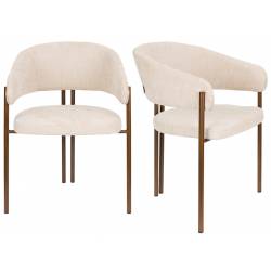 Lot de Deux Chaises Naida Dutchbone Duo d'Assises en Tissu Beige et Métal Finition Bronze Fauteuils de Table 56,5x58,5x78,5cm