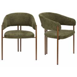 Lot de Deux Chaises Naida Dutchbone Duo d'Assises en Tissu Vert et Métal Finition Bronze Fauteuils de Table 56,5x58,5x78,5cm