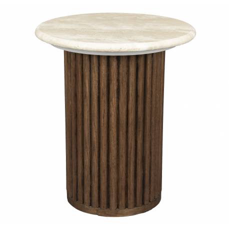 Table d'Appoint Arda Dutchbone Sellette Ronde en Bois et Pierre Naturelle Guéridon 35x35x40cm
