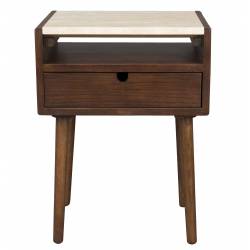 Table de Nuit Arda Dutchbone Chevet Rectangulaire en Bois et Pierre Naturelle Sellette d'Appoint 35x45x60cm