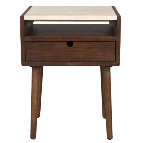 Table de Nuit Arda Dutchbone Chevet Rectangulaire en Bois et Pierre Naturelle Sellette d'Appoint 35x45x60cm