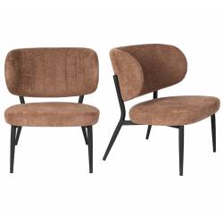 Fauteuil de Salon Sanne Woody Siège Acier Noir et Tissu Orange Assise Basse 62x72x76cm