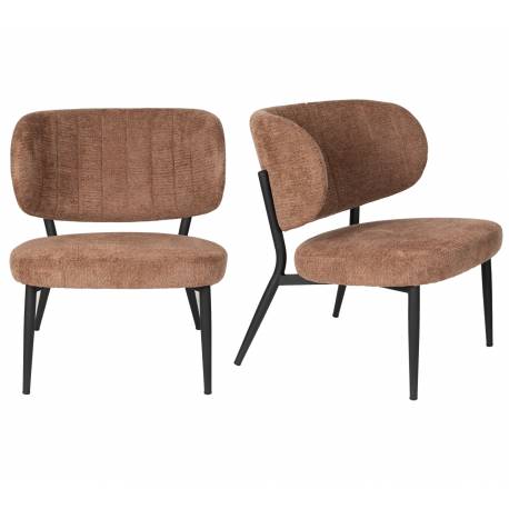 Fauteuil de Salon Sanne Woody Siège Acier Noir et Tissu Orange Assise Basse 62x72x76cm