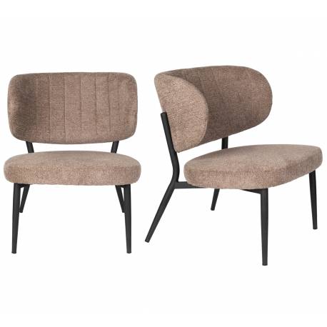 Fauteuil Sanne Woody Siège de Salon Acier Noir et Tissu Marron Assise Basse 62x72x76cm