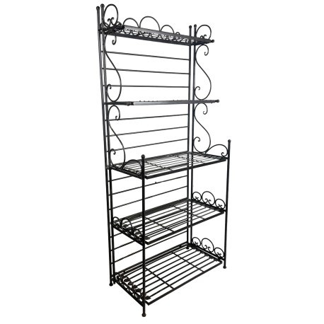Boulangère Pliable Etagère de Rangement Présentoir Intérieur et Extérieur à 4 Etages en Fer Patiné Marron 33,5x66x149cm