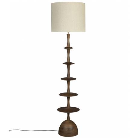 Lampadaire Cath Dutchbone Lampe sur Pied en Manguier Luminaire Abat-jour Tissu Ecru 45x45x179cm