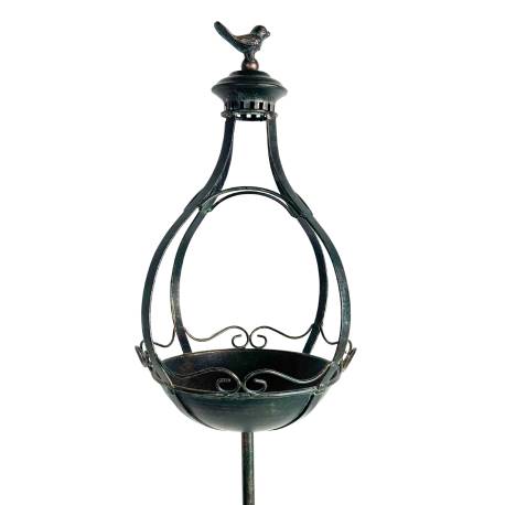 Jardinière sur Pic Support à Plantes en Métal Patiné Vert Grainetier Tuteur à Plantes Motif Oiseau 24x24x147cm