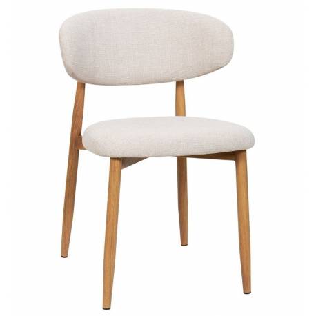 Chaise Georgia Pied Naturel Fauteuil de Table Métal et Tissu Beige Assise de Salle à Manger Design Rétro 52x55x78cm