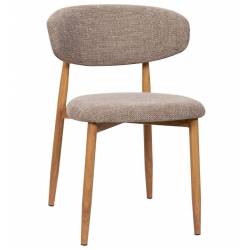 Chaise Georgia Pied Naturel Fauteuil de Table Métal et Tissu Taupe Assise de Salle à Manger Design Rétro 52x55x78cm