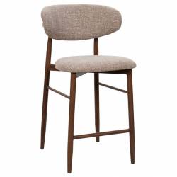 Tabouret de Bar Georgia Pied Finition Noyer Chaise Haute Métal et Tissu Taupe Assise de Comptoir Design Rétro 52x55x94cm