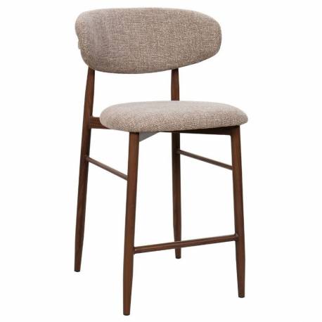 Tabouret de Bar Georgia Pied Finition Noyer Chaise Haute Métal et Tissu Taupe Assise de Comptoir Design Rétro 52x55x94cm