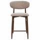 Tabouret de Bar Georgia Pied Finition Noyer Chaise Haute Métal et Tissu Taupe Assise de Comptoir Design Rétro 52x55x94cm